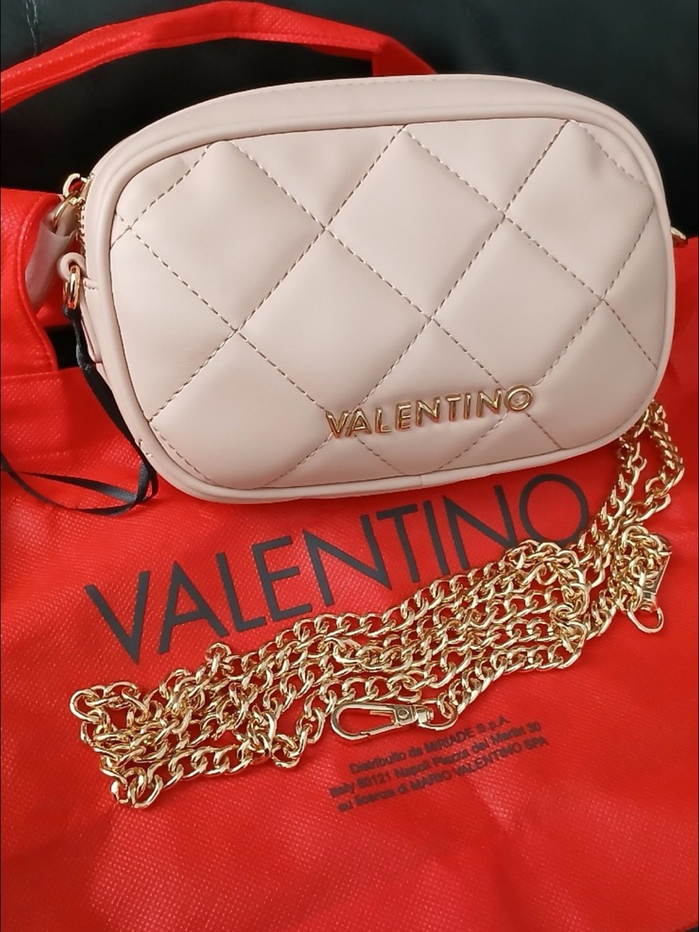 Valentino Quilted Pale Pink Mini Belt Bag with Gold Hardware